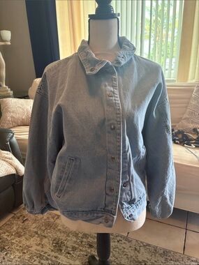 Fashion Nova Light Blue Denim Snap Jacket